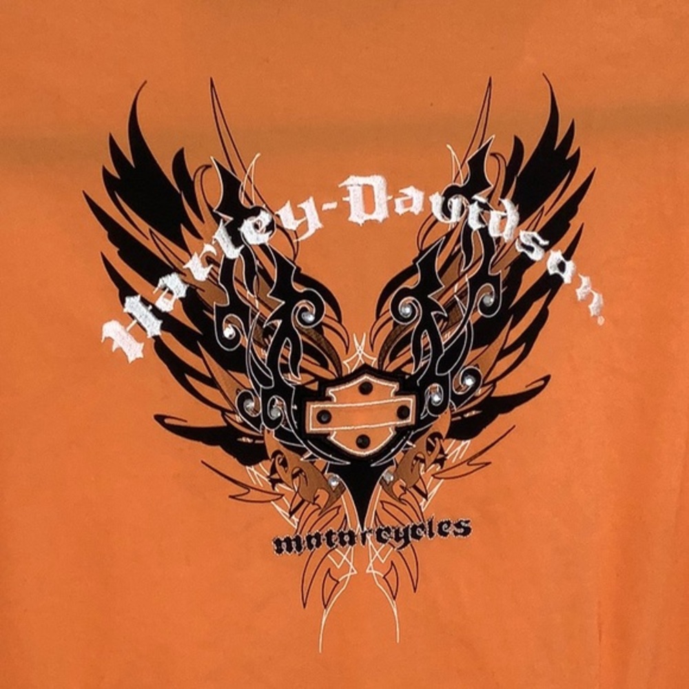 Harley Davidson embellished Eagle S/S button down orange shirt size large EUC - Picture 2 of 11